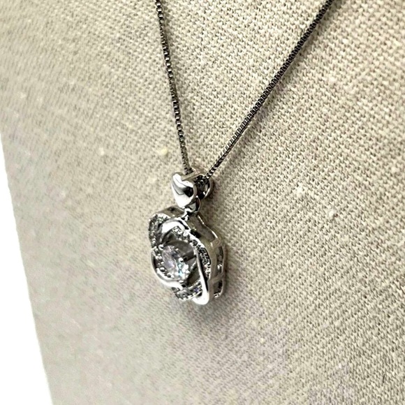 Sterling Silver Heart & Knot Pendant Necklace With Sparkling Cubic Zirconia - Picture 5 of 10